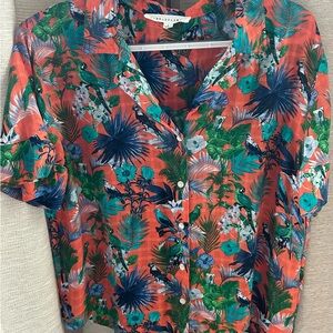 Tropical Orange and Green Parrot Print Fabric